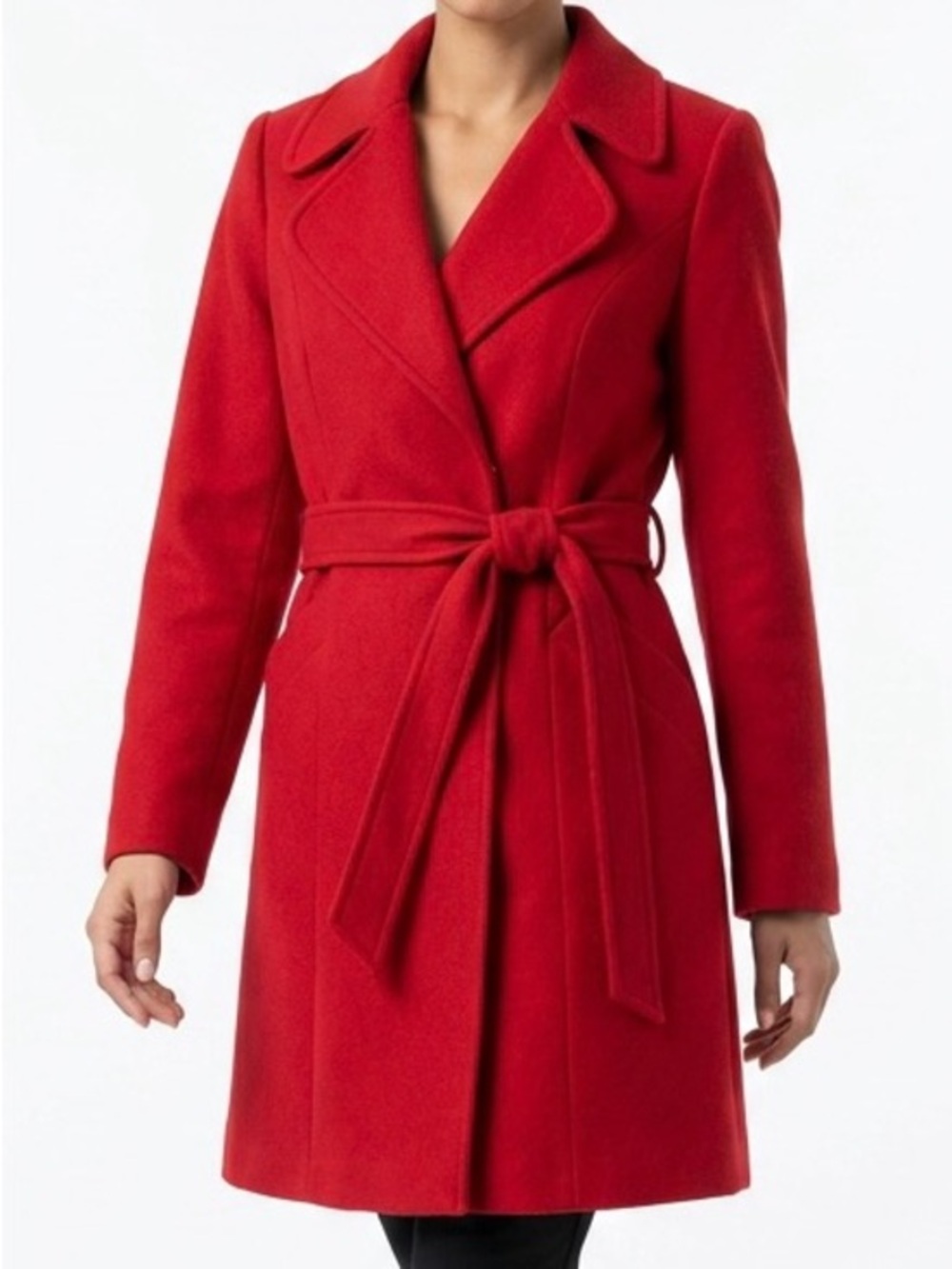 NWT🤩|•KATE KASIN•| Cherry Red Long Belted Knotted Lapel Coat/Jacket Size Medium